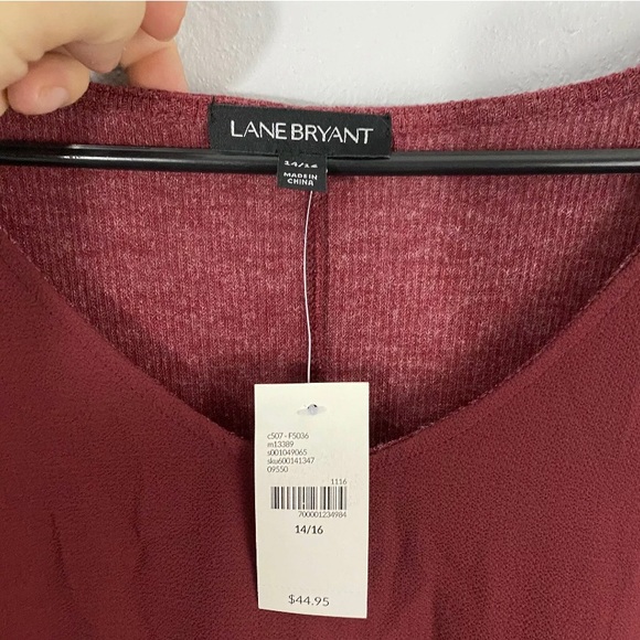 Lane Bryant LS Maroon 2fer V Neck Sweater/Top - Picture 3 of 7